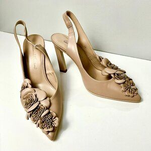 Daniele Ancarani Nude Leather Floral Slingback Heels EU 38  Italy